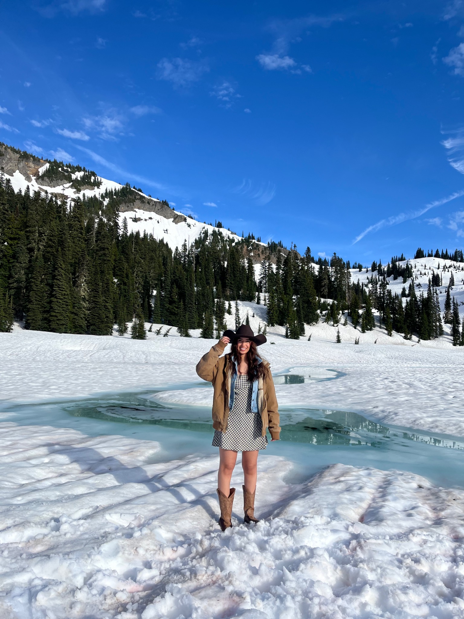 Paula Bathalon standing in a snowy mountain landscape